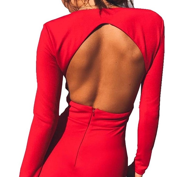 ✨THE HIGH-RISE LONG-SLEEVED MINI DRESS IN RED *NWT - Picture 4 of 4